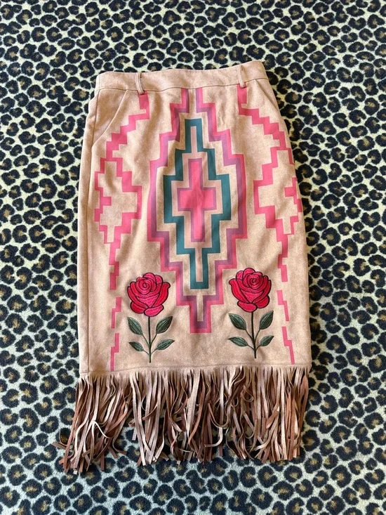 Southwest Fringe Midi Skirt - Picture 1 of 2